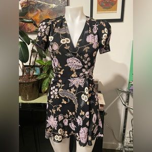 Reformation Black and Purple Floral Wrap Dress sz XS